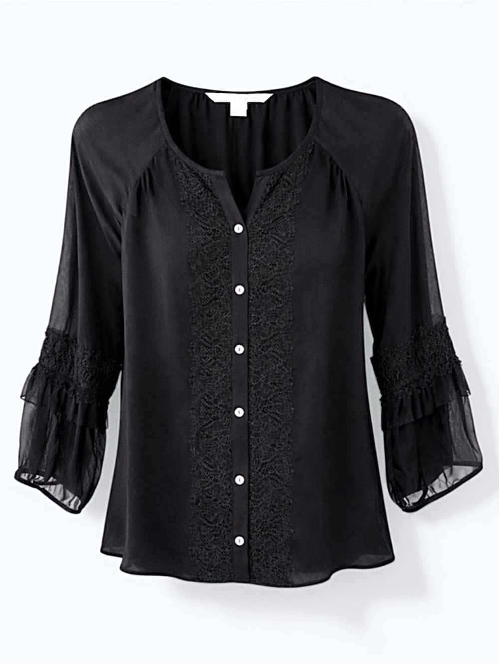 Diane Von Furstenberg Taylor Silk Lace Trim Blouse Black Size 10
